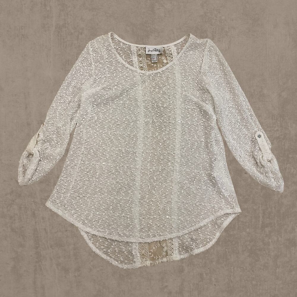 Joseph Ribkoff Sheer Knit Sweater Top, 8 | White Mesh, Lace Bridal, Cottagecore